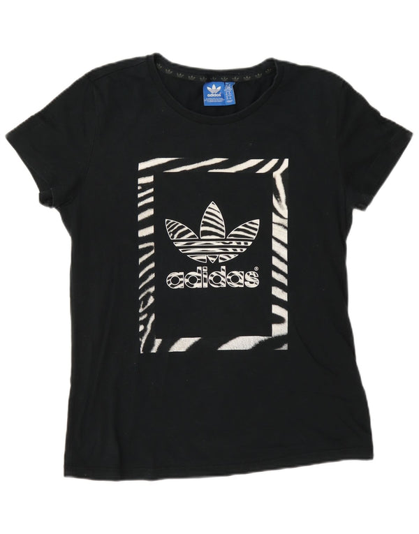 Adidas Womens Graphic T-Shirt Top UK 14 Medium Navy Blue Cotton
