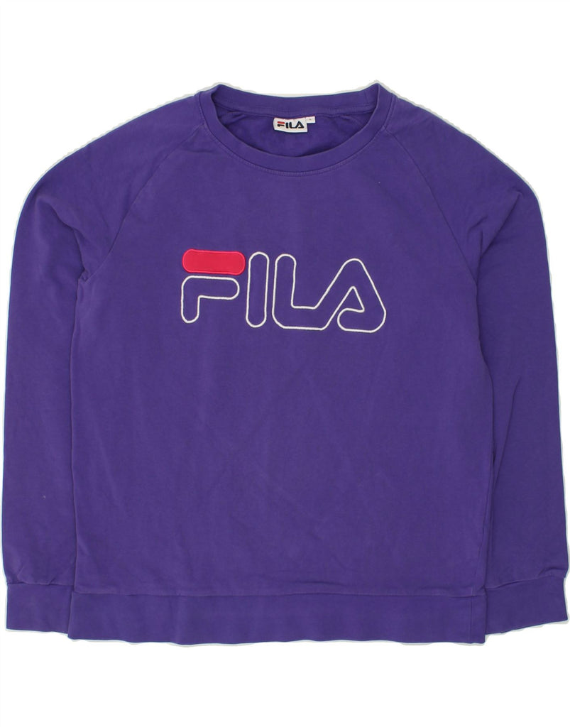 FILA Womens Graphic Sweatshirt Jumper UK 16 Large Purple Cotton | Vintage Fila | Thrift | Second-Hand Fila | Used Clothing | Messina Hembry 