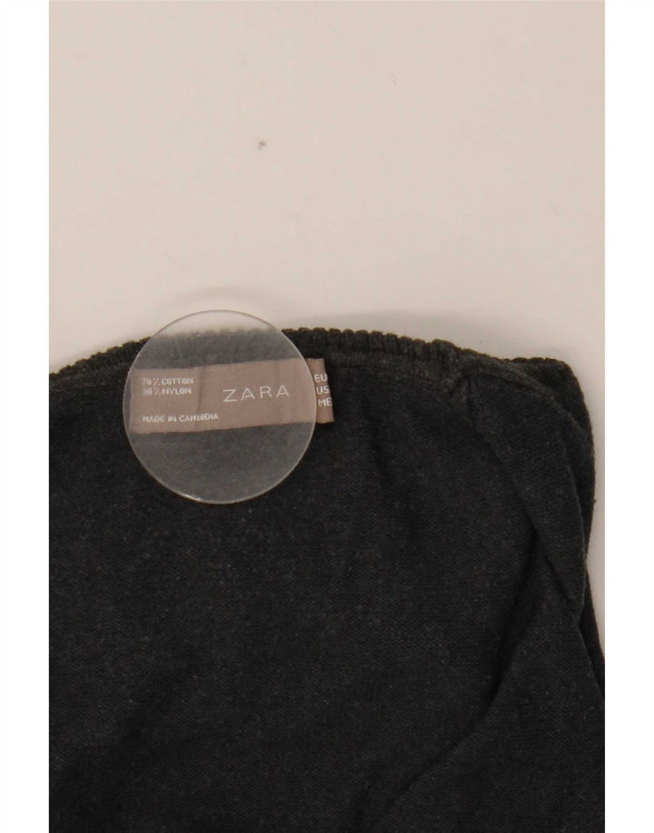 Zara Womens Crop Roll Neck Jumper Sweater UK 12 Medium Grey Cotton