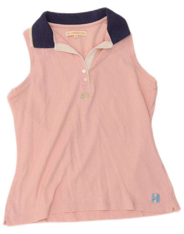 La Martina Womens Sleeveless Polo Shirt UK 12 Medium Pink Colourblock