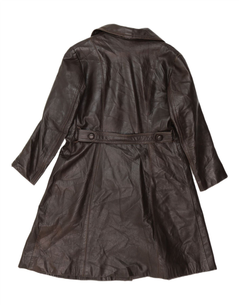 VINTAGE Womens Double Breasted Leather Coat UK 14 Medium Brown Vintage Vintage and Second-Hand Vintage from Messina Hembry 