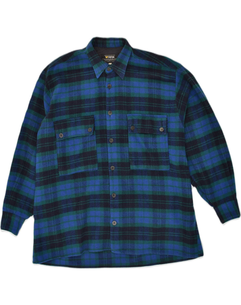 POP 84 Mens Flannel Shirt Medium Blue Check Wool | Vintage POP 84 | Thrift | Second-Hand POP 84 | Used Clothing | Messina Hembry 