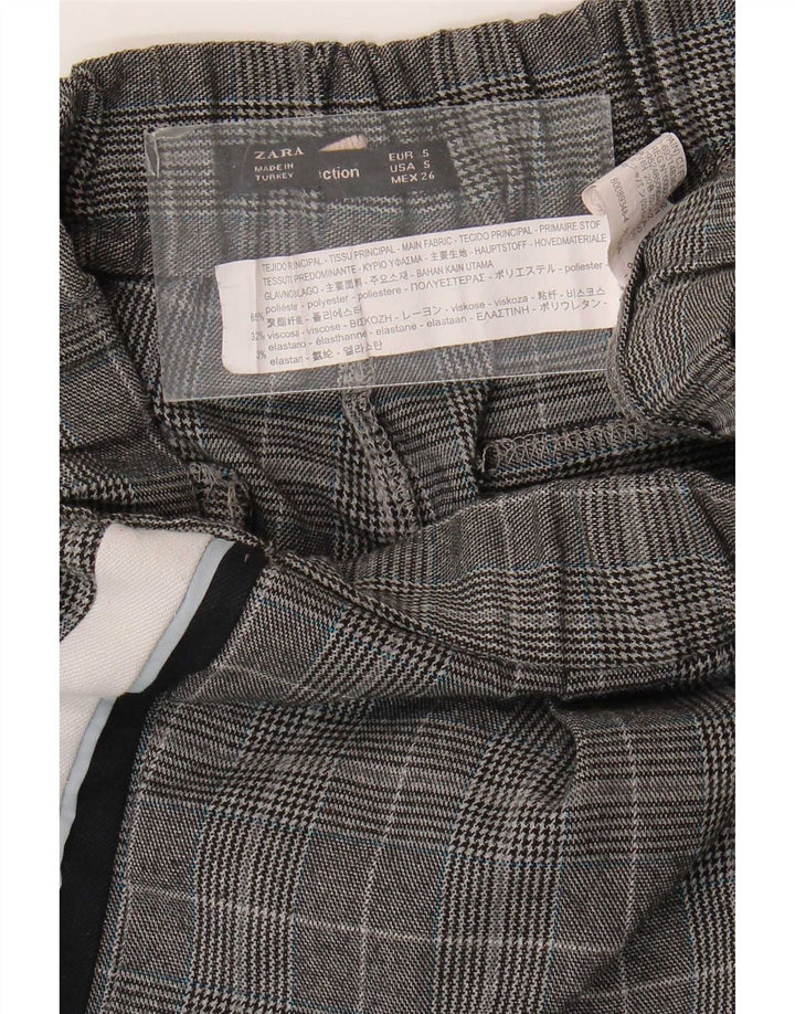 Zara Womens Slim Casual Trousers Small W26 L24 Grey Check Polyester