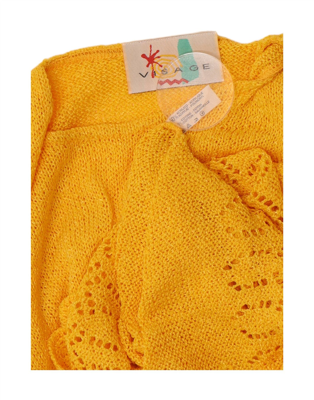 VISAGE Womens Crop Crew Neck Jumper Sweater UK 14 Medium Yellow Vintage Visage and Second-Hand Visage from Messina Hembry 