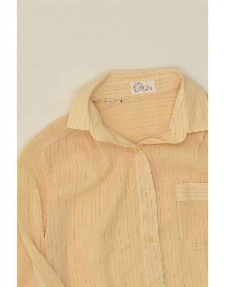 VINTAGE Womens Shirt EU 36 Small Beige Pinstripe Polyester | Vintage Vintage | Thrift | Second-Hand Vintage | Used Clothing | Messina Hembry 