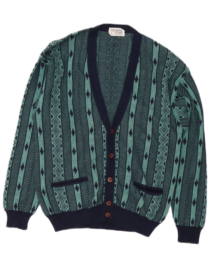 DALMINE Mens Cardigan Sweater Medium Green Geometric Cotton