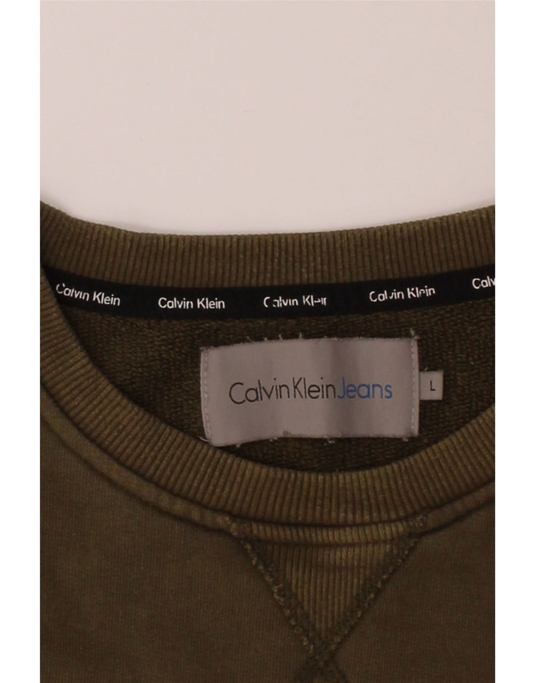 CALVIN KLEIN JEANS Mens Graphic Sweatshirt Jumper Large Khaki Cotton Vintage Calvin Klein Jeans and Second-Hand Calvin Klein Jeans from Messina Hembry 