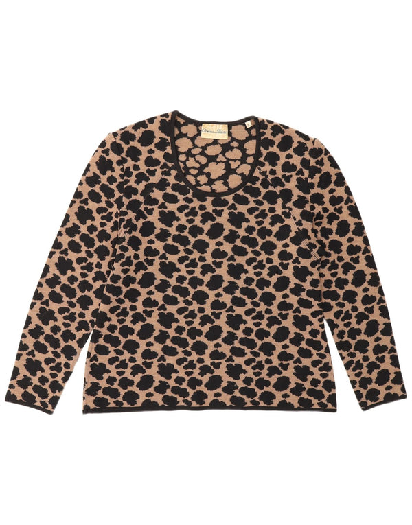 Vintage Womens Top Long Sleeve UK 16 Large Brown Animal Print