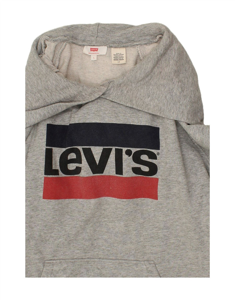 LEVI'S Womens Loose Fit Graphic Hoodie Jumper UK 16 Large Grey Vintage Levi's and Second-Hand Levi's from Messina Hembry 