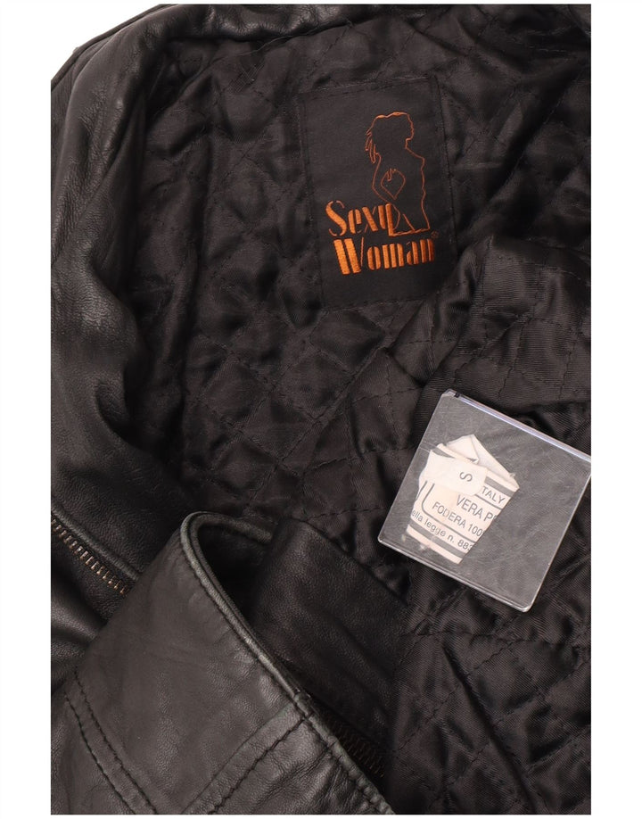 Vintage Womens Military Leather Jacket UK 10 Small Black Leather