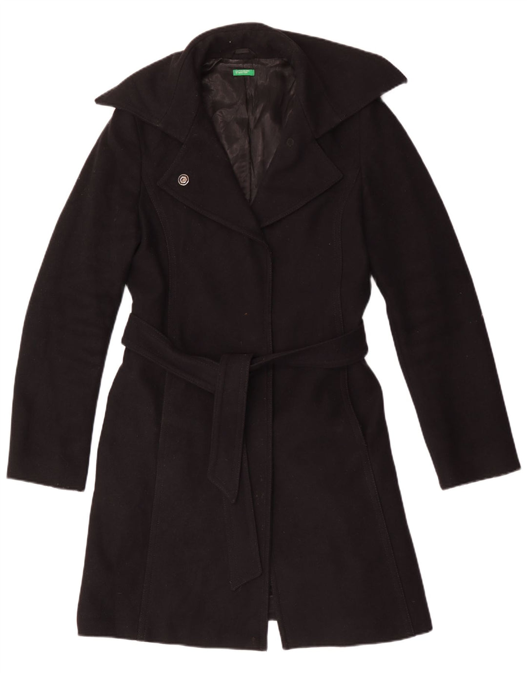 Benetton Womens Overcoat UK 14 Medium Black Wool