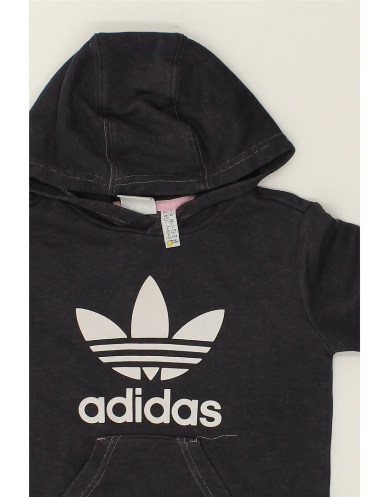 ADIDAS Girls Graphic Hoodie Jumper 6-7 Years Navy Blue Cotton | Vintage Adidas | Thrift | Second-Hand Adidas | Used Clothing | Messina Hembry 