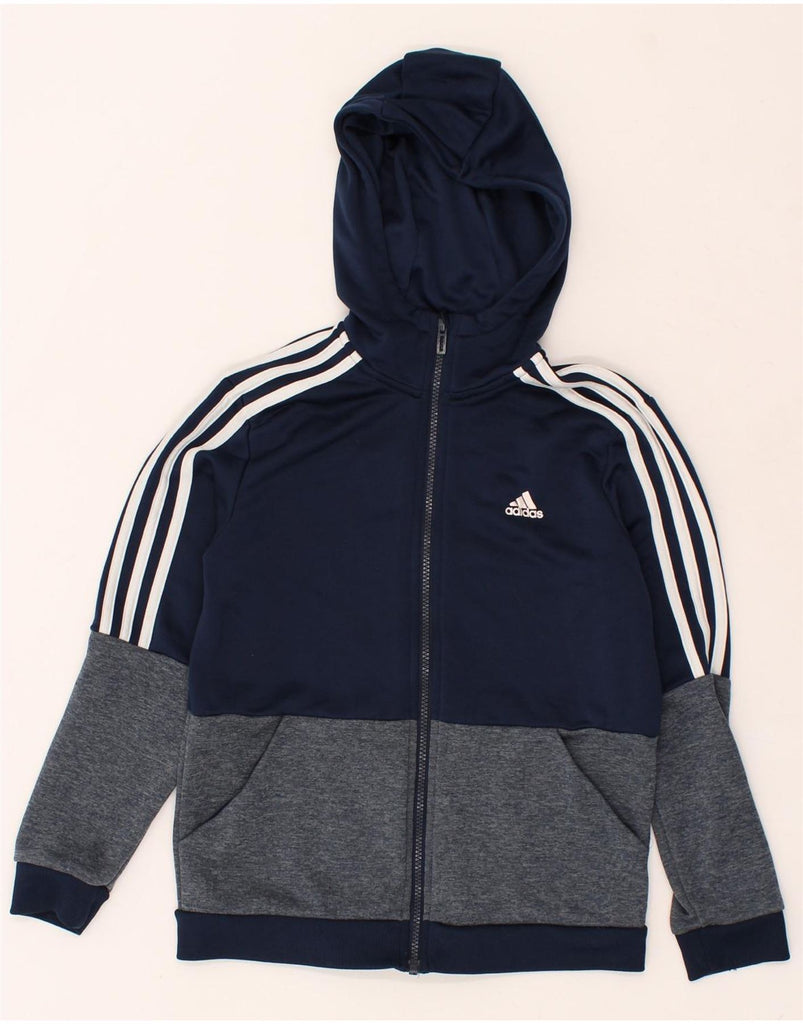 ADIDAS Boys Zip Hoodie Sweater 8-9 Years Navy Blue Colourblock | Vintage Adidas | Thrift | Second-Hand Adidas | Used Clothing | Messina Hembry 