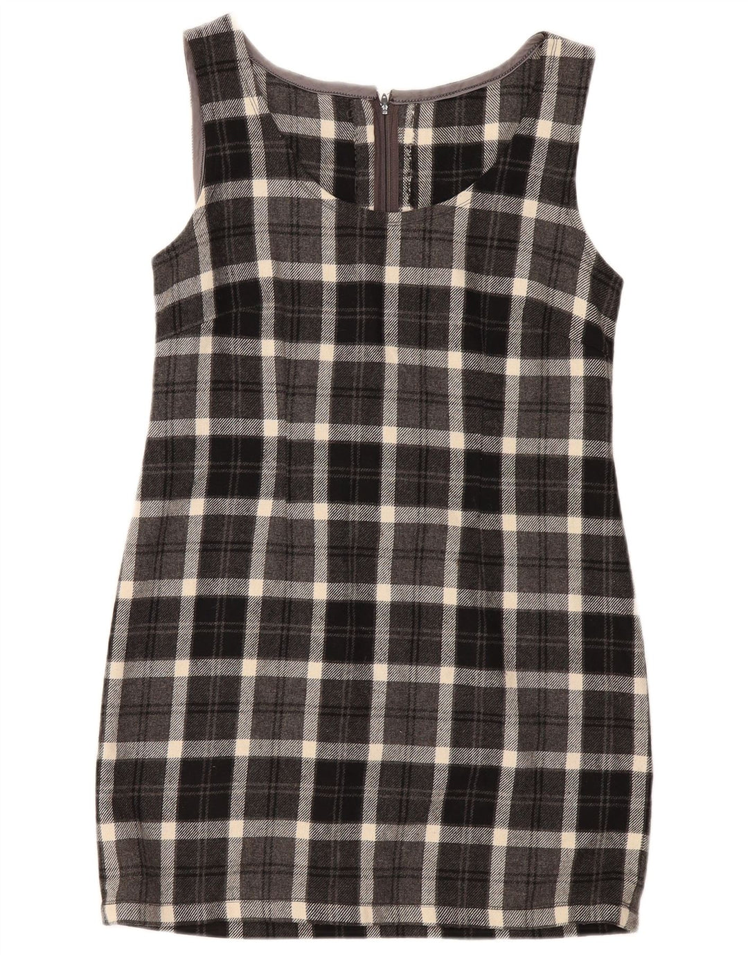 Vintage Womens Sleeveless Sheath Dress UK 12 Medium Grey Check