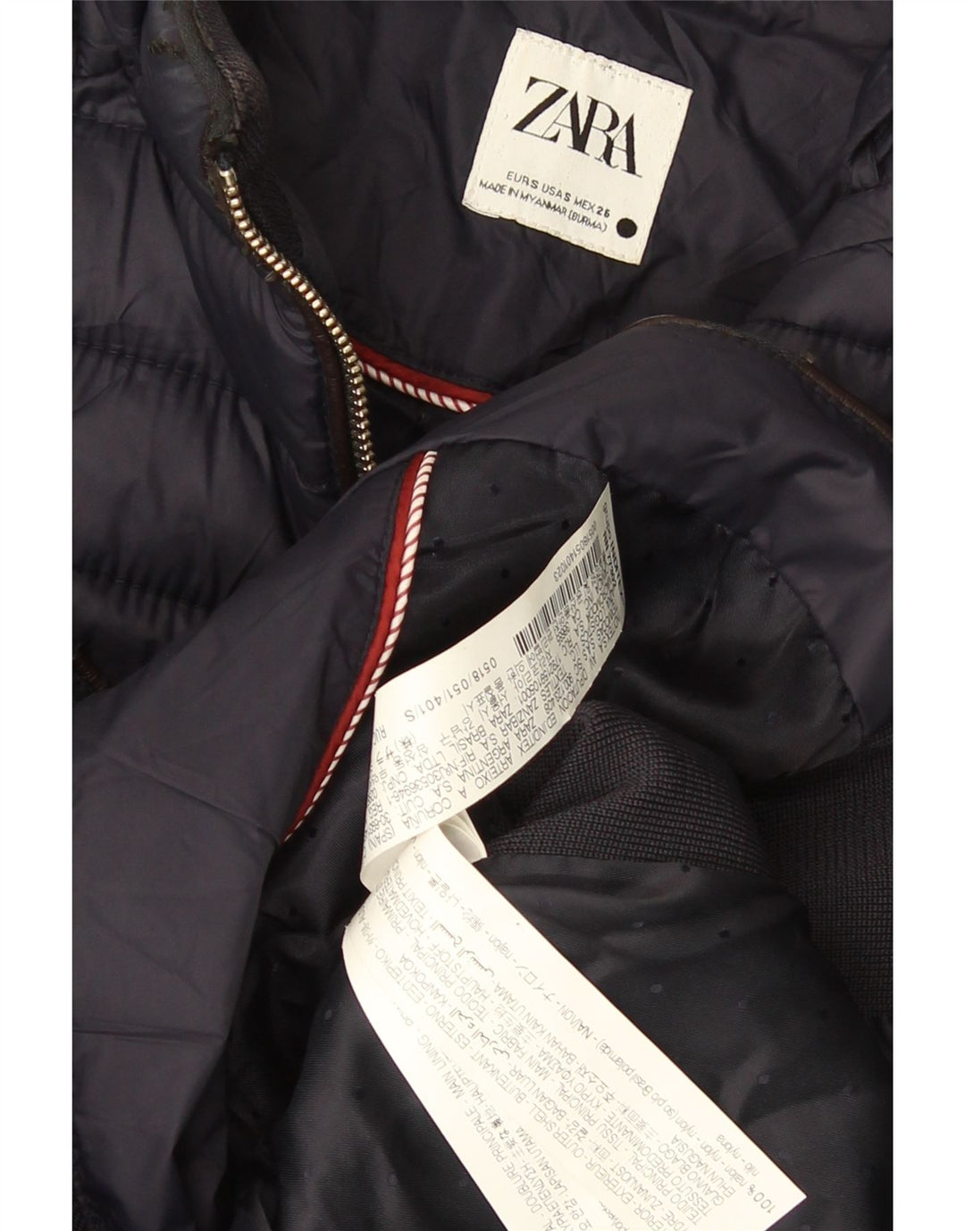 Zara Womens Padded Jacket UK 10 Small Navy Blue Nylon