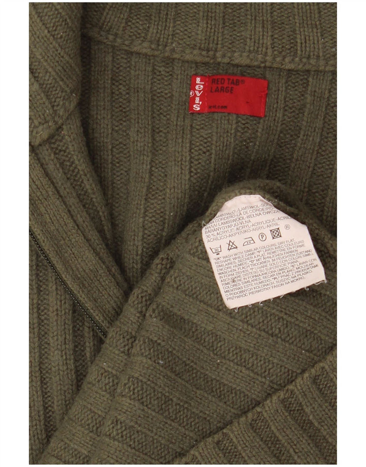 Levi's Mens Full Zip Cardigan Sweater Large Khaki Lambswool
