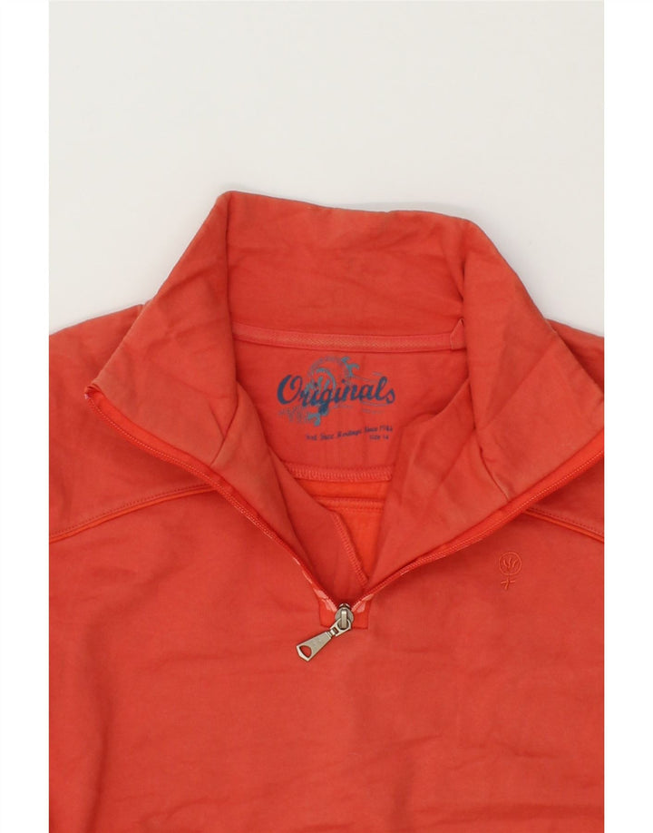 FAT FACE Womens Graphic Zip Neck Sweatshirt Jumper UK 14 Large  Orange Vintage Fat Face and Second-Hand Fat Face from Messina Hembry 
