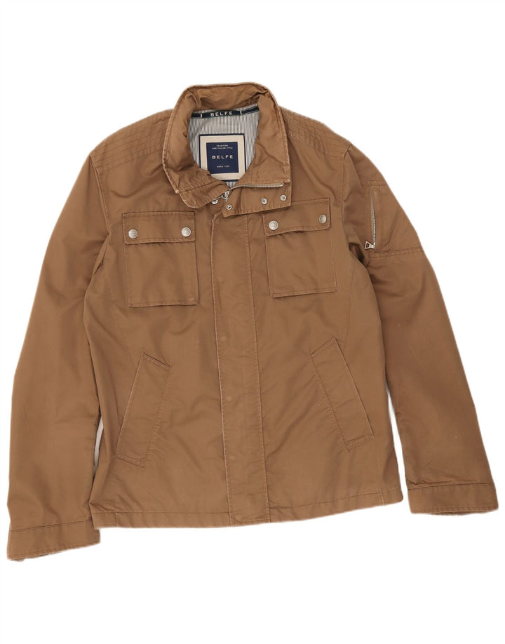 Belfe Mens Utility Jacket UK 42 XL Beige Cotton