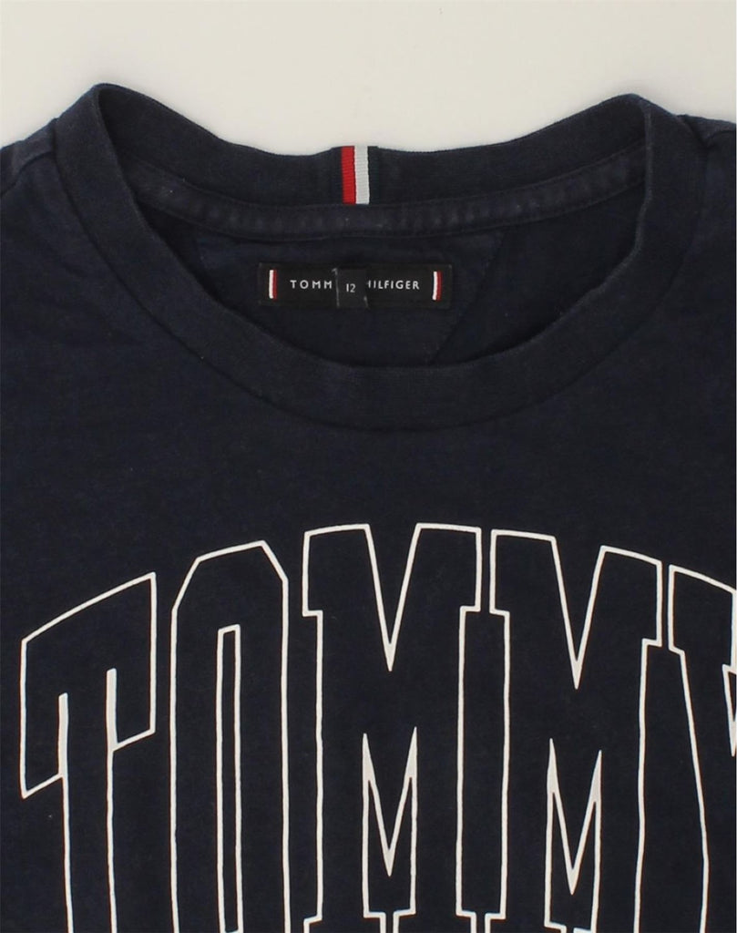 TOMMY HILFIGER Boys Graphic T-Shirt Top 11-12 Years Navy Blue Cotton | Vintage Tommy Hilfiger | Thrift | Second-Hand Tommy Hilfiger | Used Clothing | Messina Hembry 