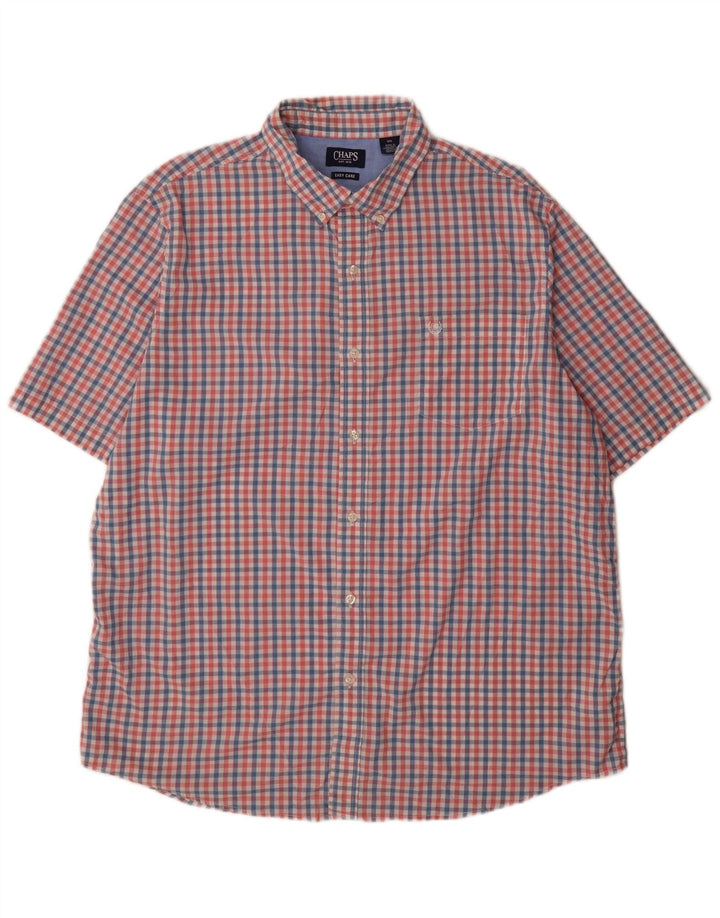 Chaps Mens Easy Care Short Sleeve Shirt 2XL Pink Gingham Cotton