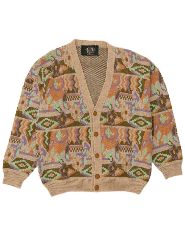 Vintage Mens Cardigan Sweater Medium Multicoloured Geometric Acrylic
