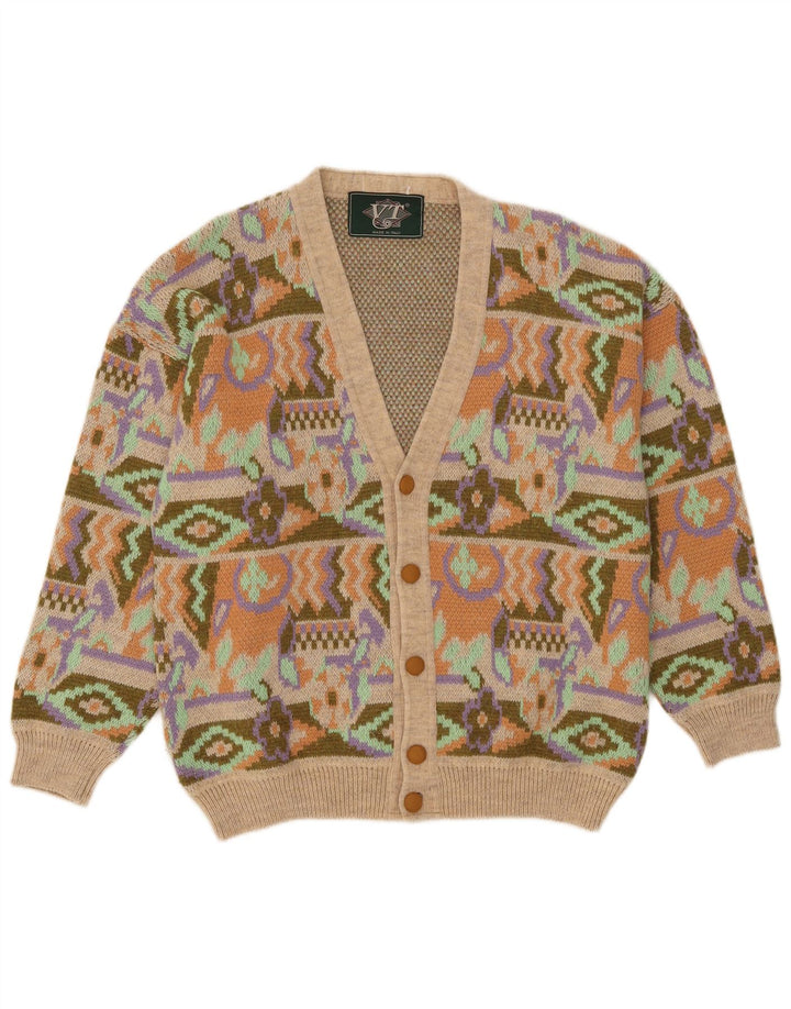 Vintage Mens Cardigan Sweater Medium Multicoloured Geometric Acrylic