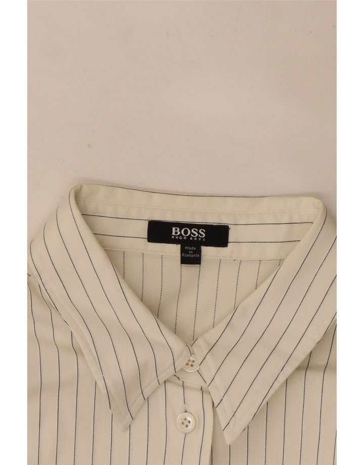 Hugo Boss Womens Shirt UK 12 Medium White Pinstripe