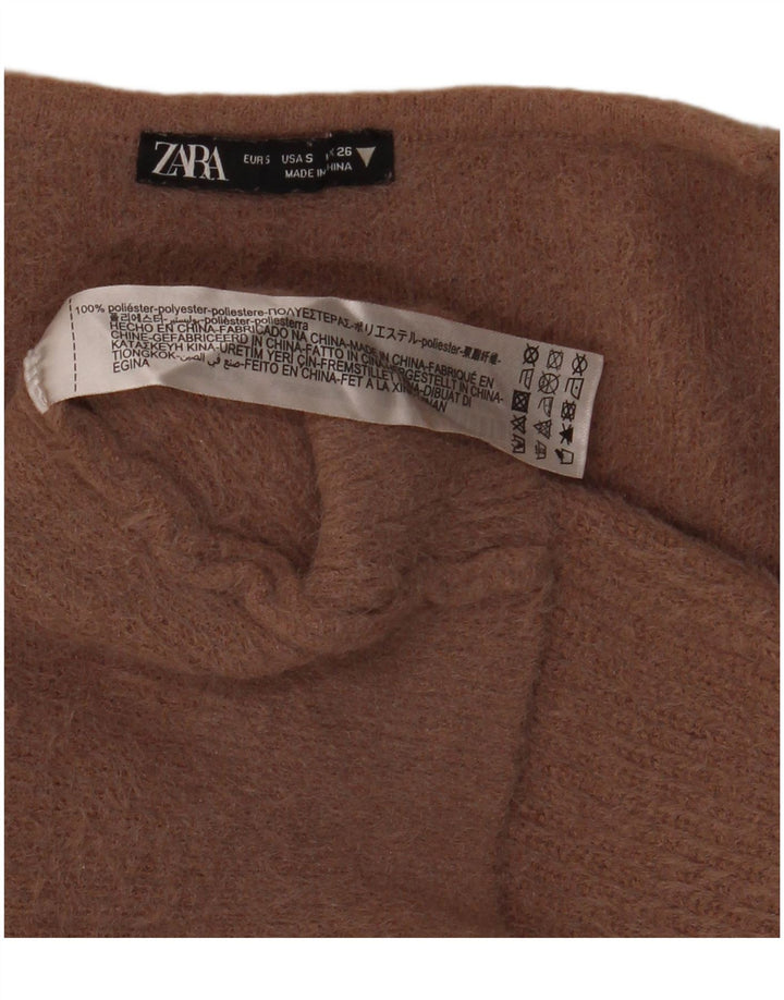 Zara Womens Oversized V-Neck Jumper Sweater UK 10 Small Brown Polyester