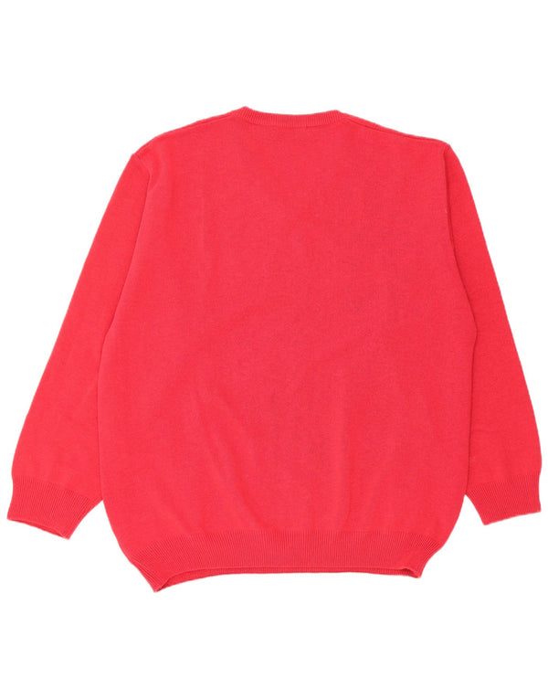 Roger Kent Mens V-Neck Jumper Sweater EU 54 XL Red Geometric Cotton