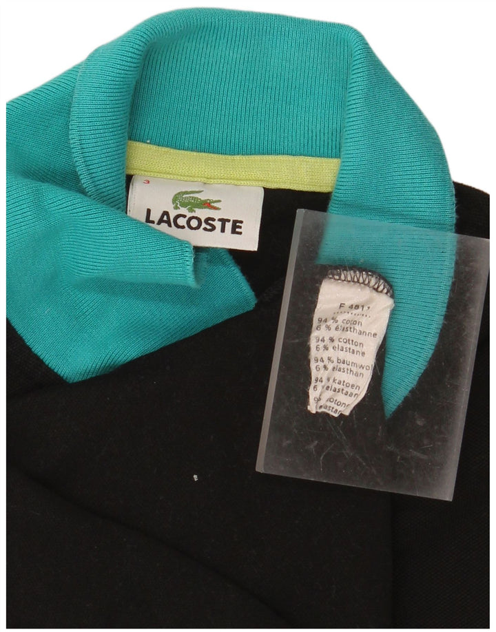 LACOSTE Mens Polo Shirt Size 3 Small Black Colourblock Cotton