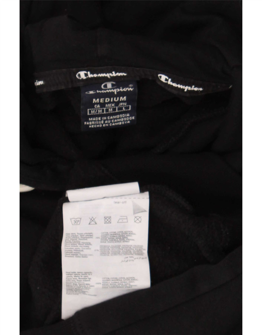 Champion Mens Graphic Hoodie Jumper Medium Black Cotton