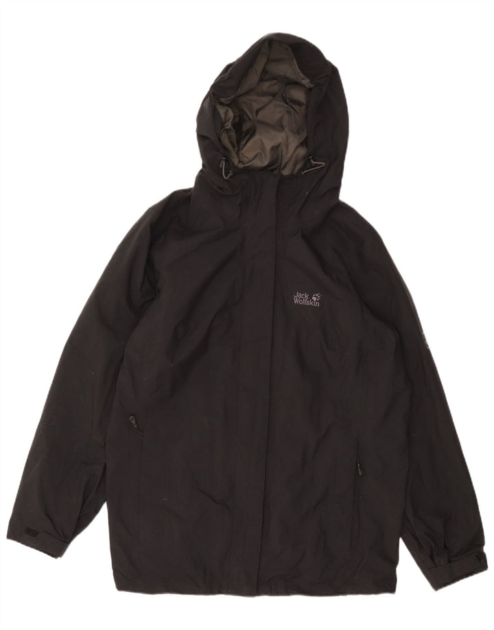 JACK WOLFSKIN Womens Hooded Rain Jacket UK 18/20 XL Black Polyamide
