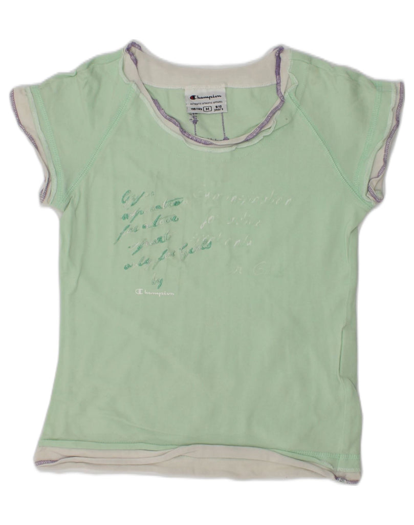 CHAMPION Girls Graphic T-Shirt Top 9-10 Years Medium Green Cotton | Vintage Champion | Thrift | Second-Hand Champion | Used Clothing | Messina Hembry 