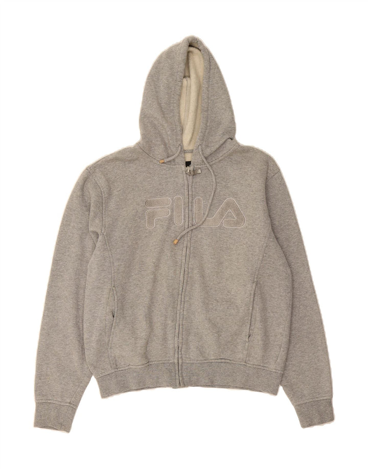 FILA Mens Graphic Zip Hoodie Sweater Small Grey Cotton Vintage Fila and Second-Hand Fila from Messina Hembry 
