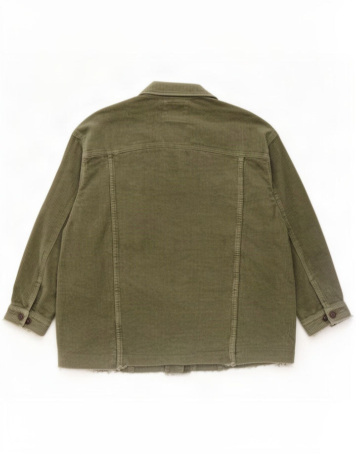 Zara Womens Oversized Corduroy Jacket UK 10 Small Khaki Cotton