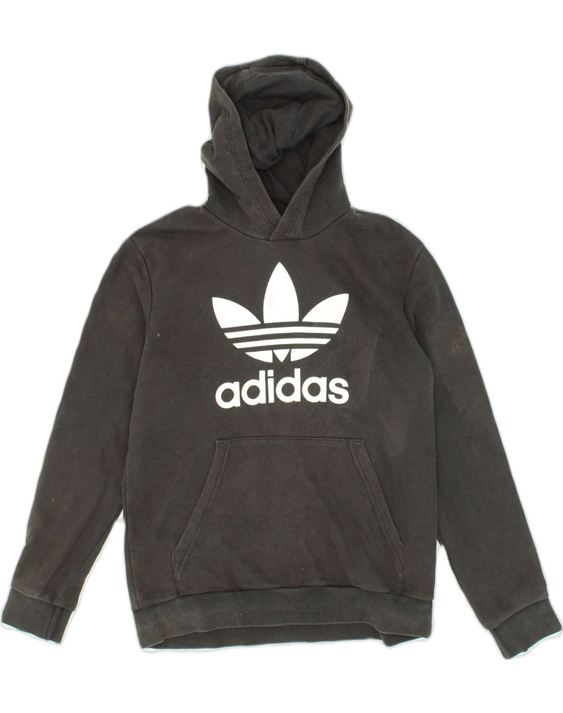 ADIDAS Boys Graphic Hoodie Jumper 13-14 Years Black Cotton | Vintage Adidas | Thrift | Second-Hand Adidas | Used Clothing | Messina Hembry 