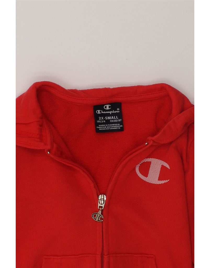 CHAMPION Girls Graphic Zip Hoodie Sweater 3-4 Years 2XS Red Cotton | Vintage Champion | Thrift | Second-Hand Champion | Used Clothing | Messina Hembry 