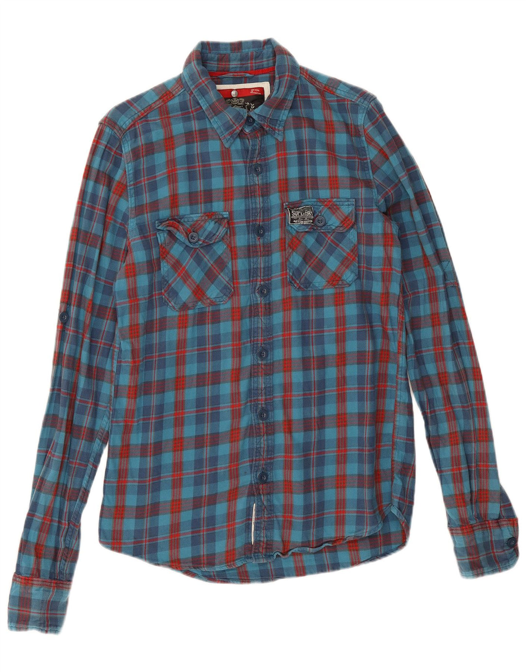 Superdry Mens Flannel Shirt Medium Blue Check Cotton