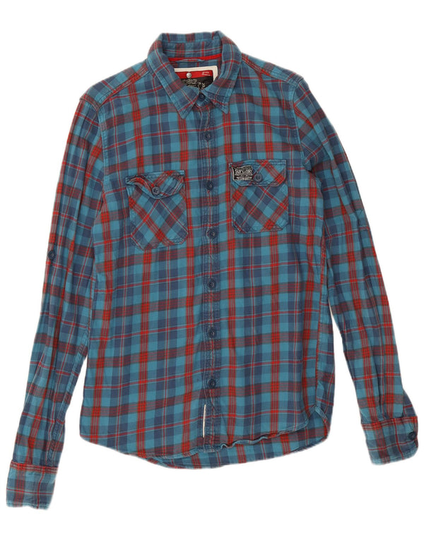Superdry Mens Flannel Shirt Medium Blue Check Cotton