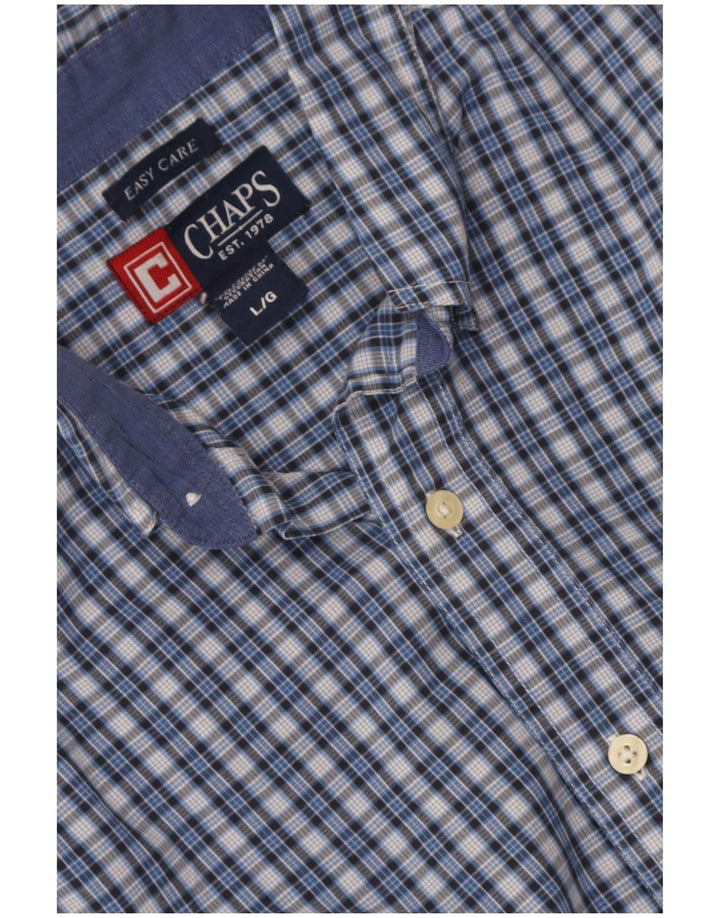 Chaps Mens Easy Care Short Sleeve Shirt Large Blue Check Cotton