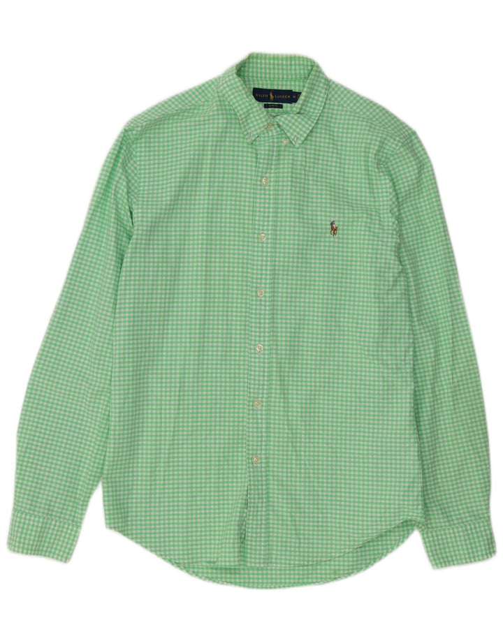 Ralph Lauren Mens Slim Fit Shirt Medium Green Gingham Cotton