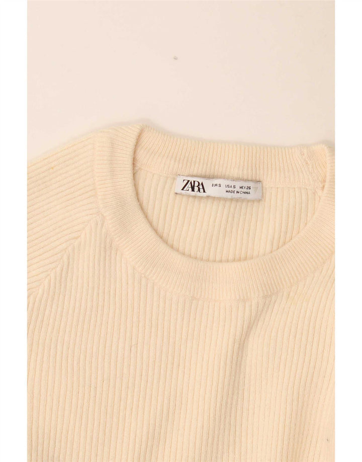 Zara Womens Crop Top Long Sleeve UK 8 Small Beige