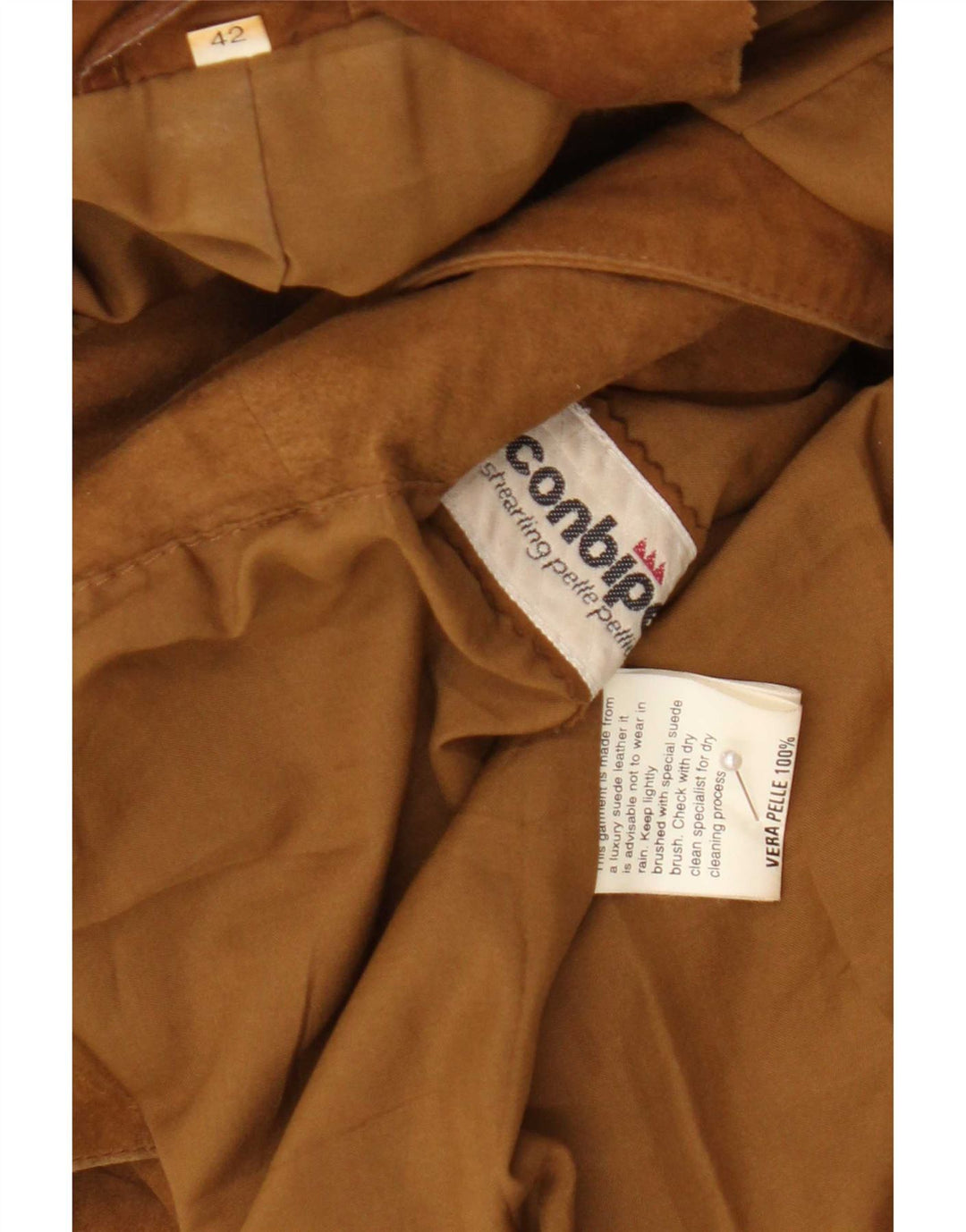 Conbipel Womens Suede Jacket IT 42 Medium Beige Leather