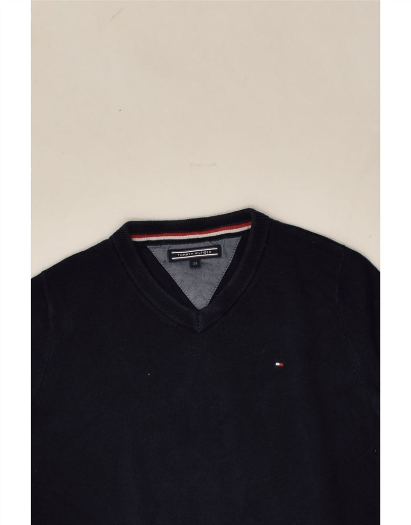 TOMMY HILFIGER Boys V-Neck Jumper Sweater 7-8 Years Navy Blue Cotton | Vintage Tommy Hilfiger | Thrift | Second-Hand Tommy Hilfiger | Used Clothing | Messina Hembry 