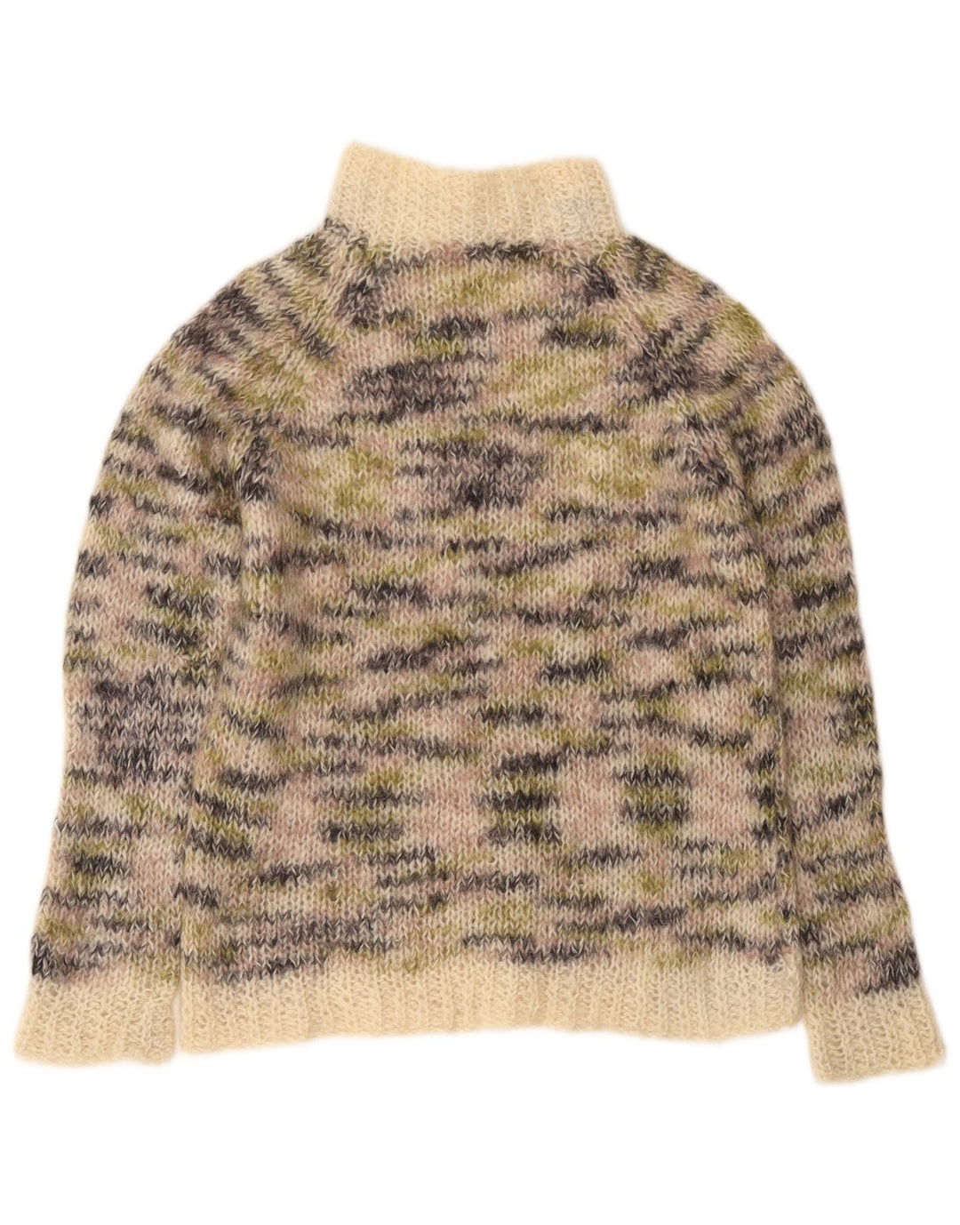 Vintage Womens Turtle Neck Jumper Sweater UK 12 Medium Beige Flecked
