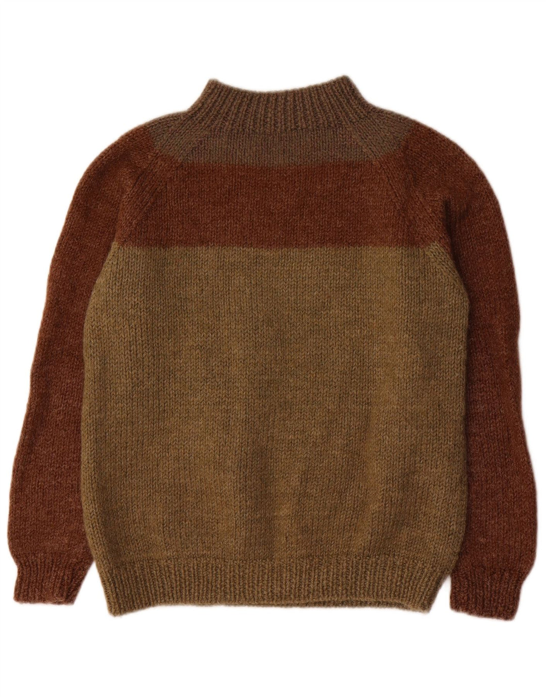 Vintage Womens Turtle Neck Jumper Sweater UK 12 Medium Brown Colourblock