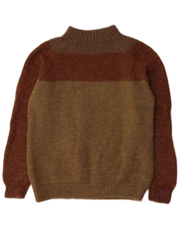 Vintage Womens Turtle Neck Jumper Sweater UK 12 Medium Brown Colourblock
