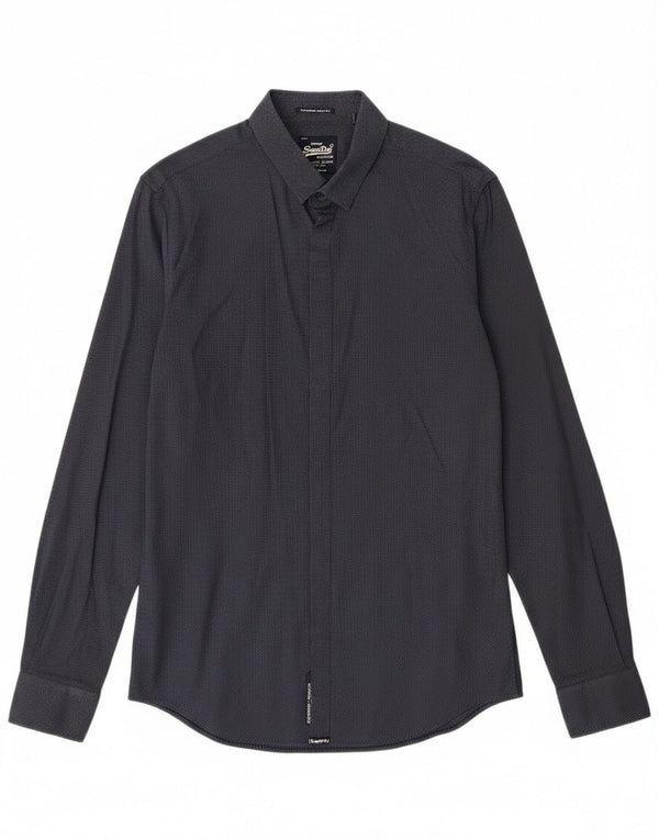 Superdry Mens Tailored Slim Fit Shirt Small Navy Blue Spotted Cotton