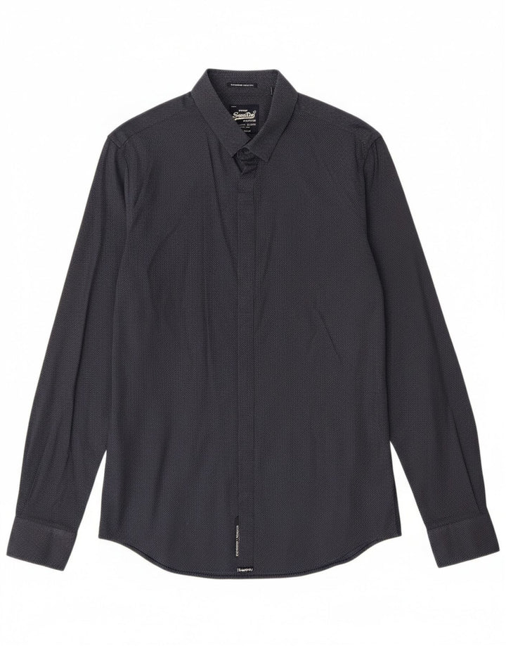 Superdry Mens Tailored Slim Fit Shirt Small Navy Blue Spotted Cotton