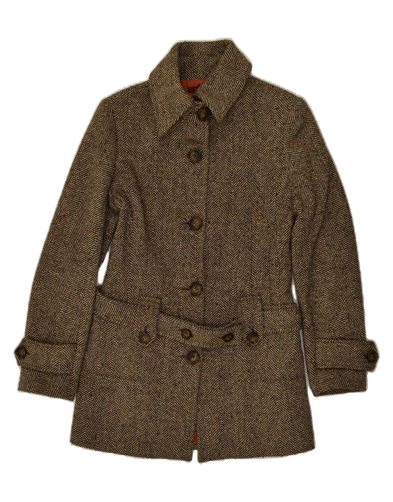 ESISTO Womens Overcoat UK 10 Small Brown Herringbone Wool | Vintage Esisto | Thrift | Second-Hand Esisto | Used Clothing | Messina Hembry 